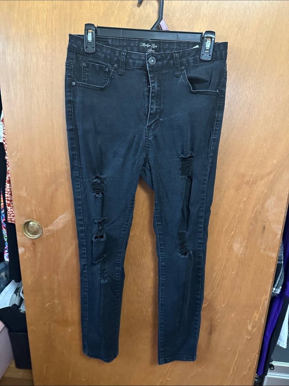 Taylor Rise Black Distressed Straight Leg Jeans - Women's